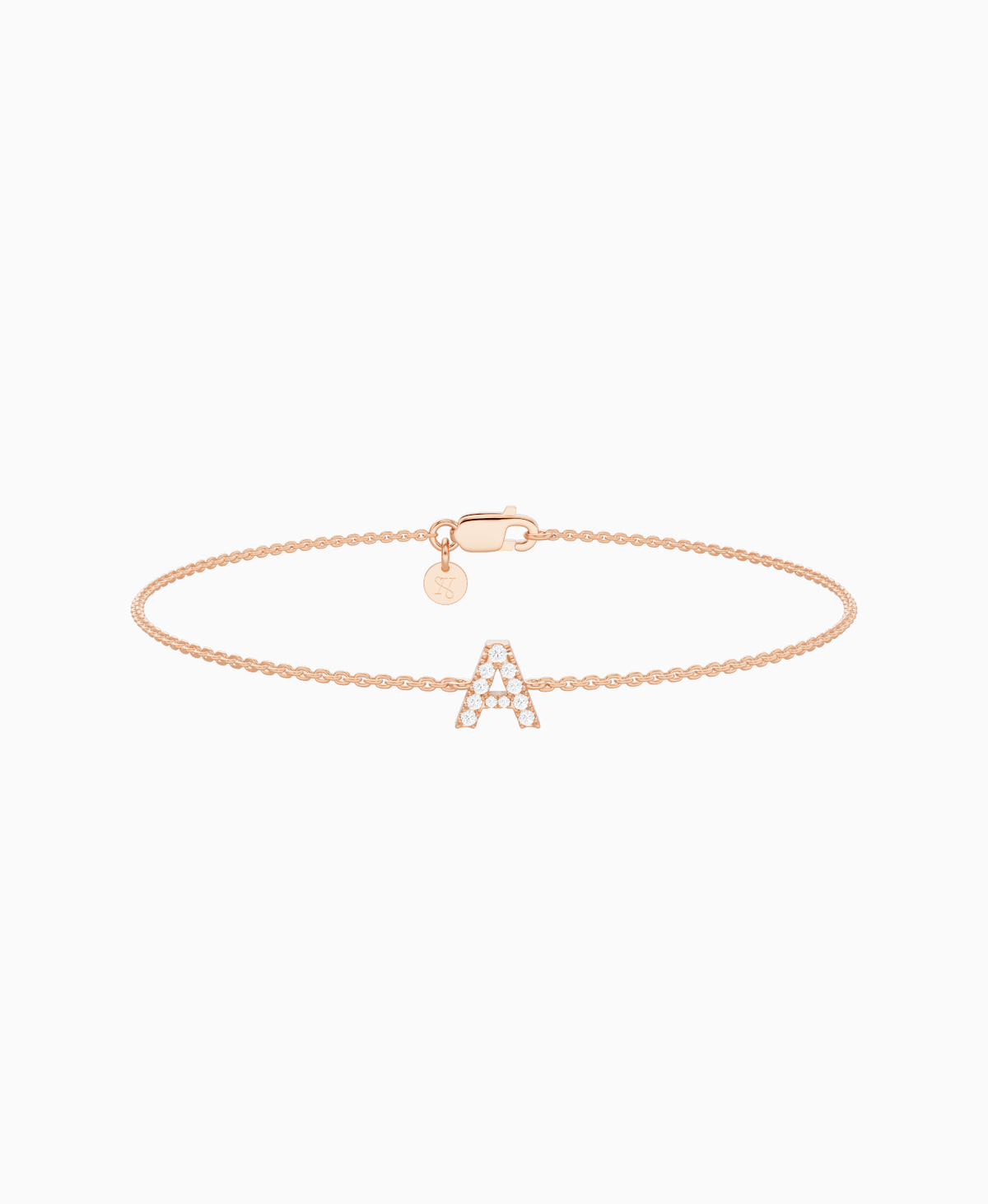Pave Letter Bracelet - 9K Rose Gold