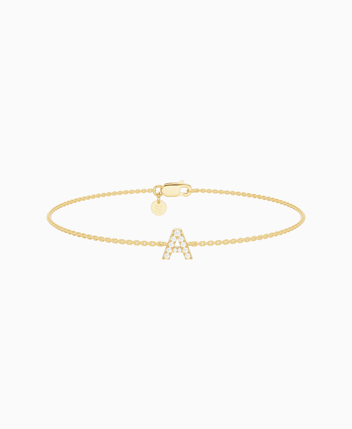 Pave Letter Bracelet - 9K Yellow Gold