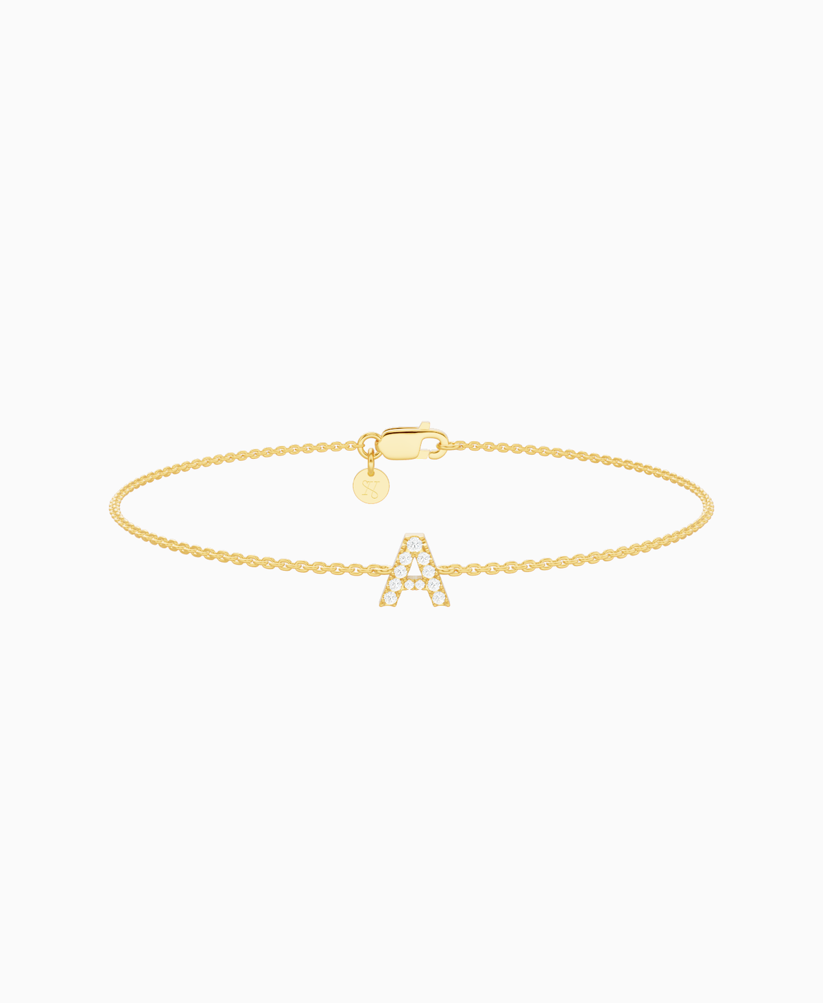 Pave Letter Bracelet - 14K Yellow Gold