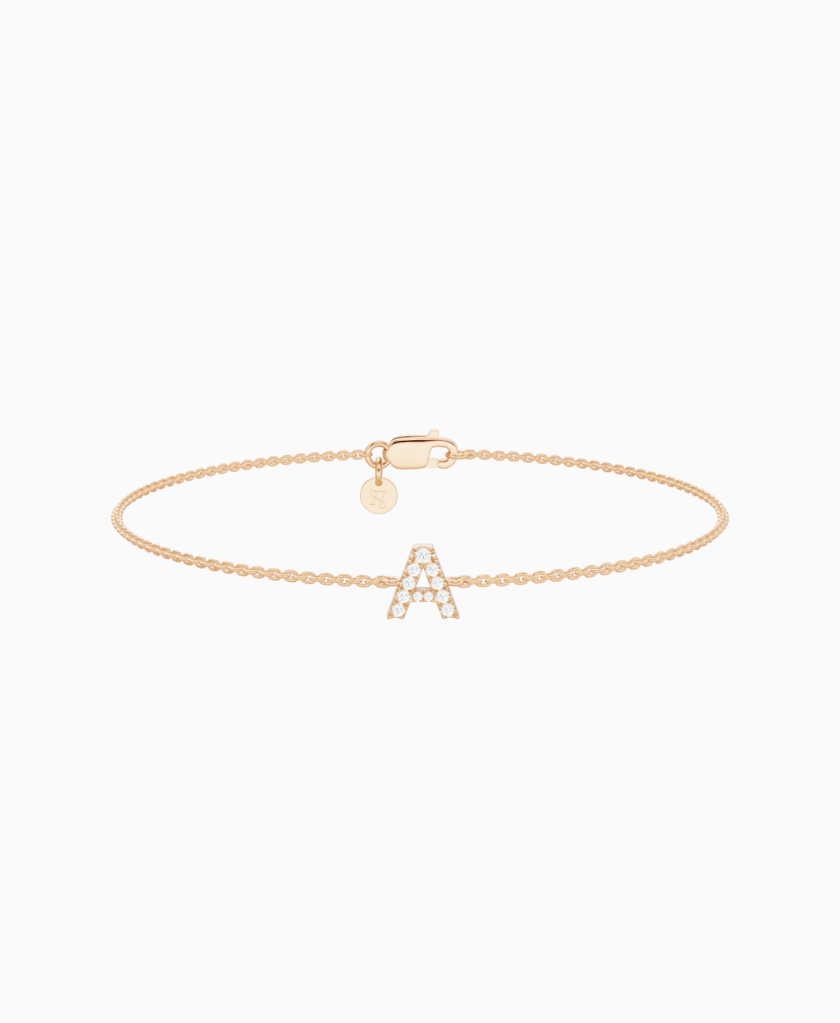Pave Letter Bracelet - 18K Rose Gold
