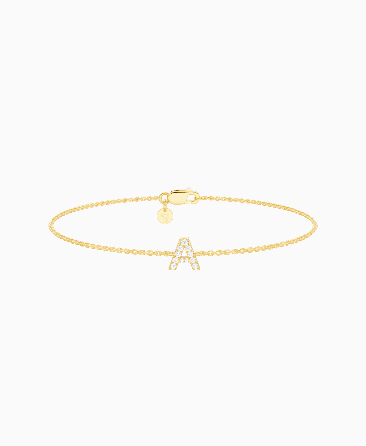 Pave Letter Bracelet - 18K Yellow Gold
