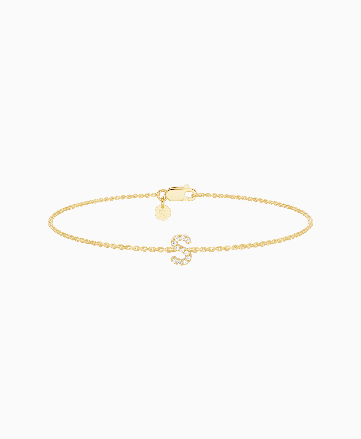 Pave Letter Bracelet - 9K Yellow Gold