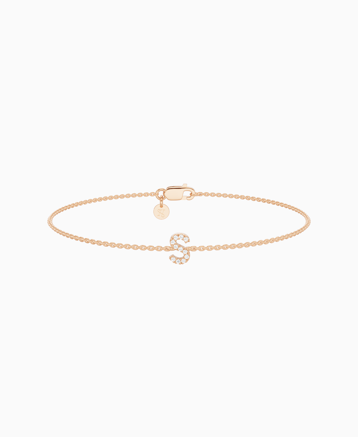 Pave Letter Bracelet - 14K Rose Gold