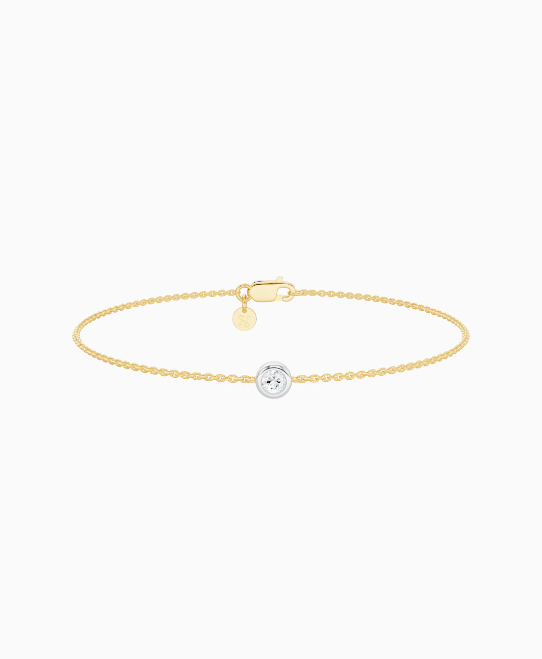 Bezel Solitaire Bracelet - 9K Yellow Gold & 9K White Gold