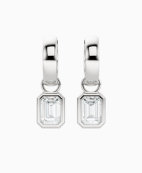 Bezel Drop Huggie Earrings - Platinum