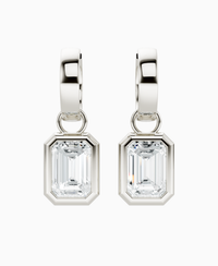 Bezel Drop Huggie Earrings - 18K White Gold