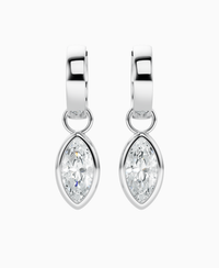 Bezel Drop Huggie Earrings - 9K White Gold