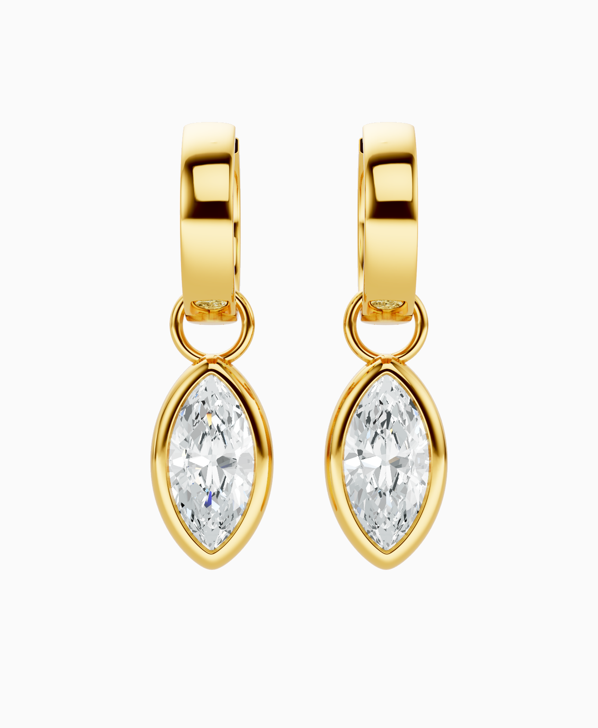 Bezel Drop Huggie Earrings - 14K Yellow Gold