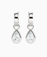 Bezel Drop Huggie Earrings - 14K White Gold