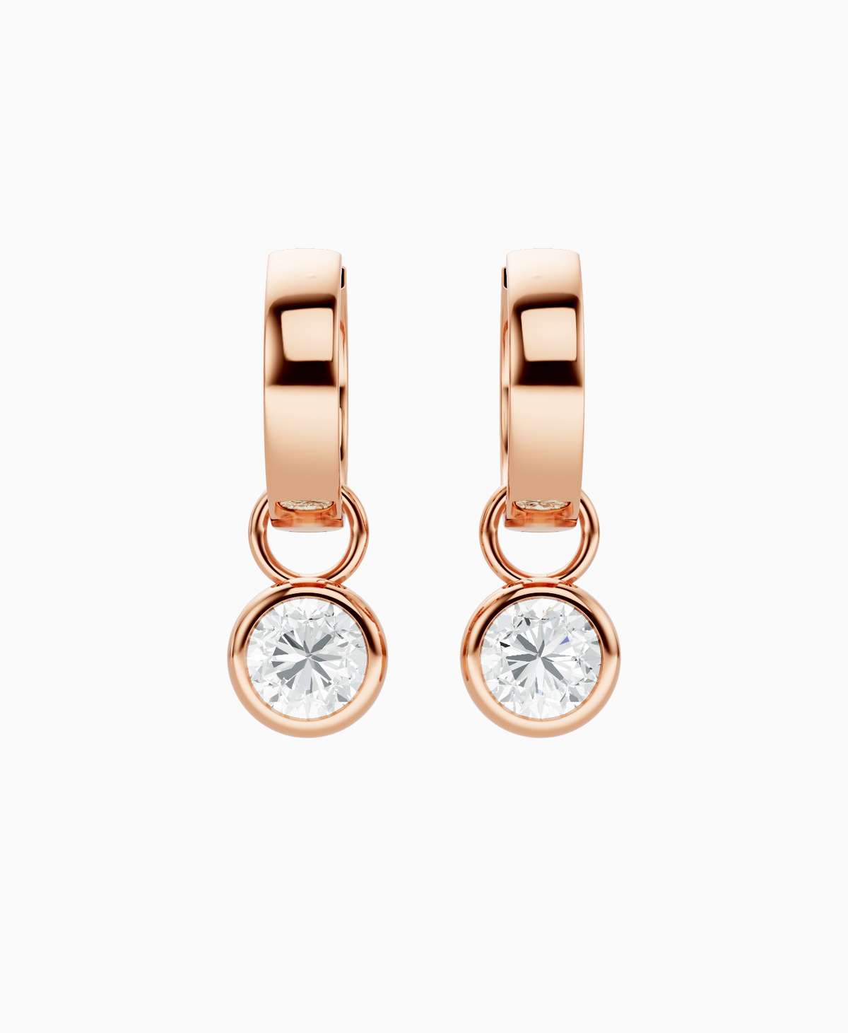 Bezel Drop Huggie Earrings - 9K Rose Gold