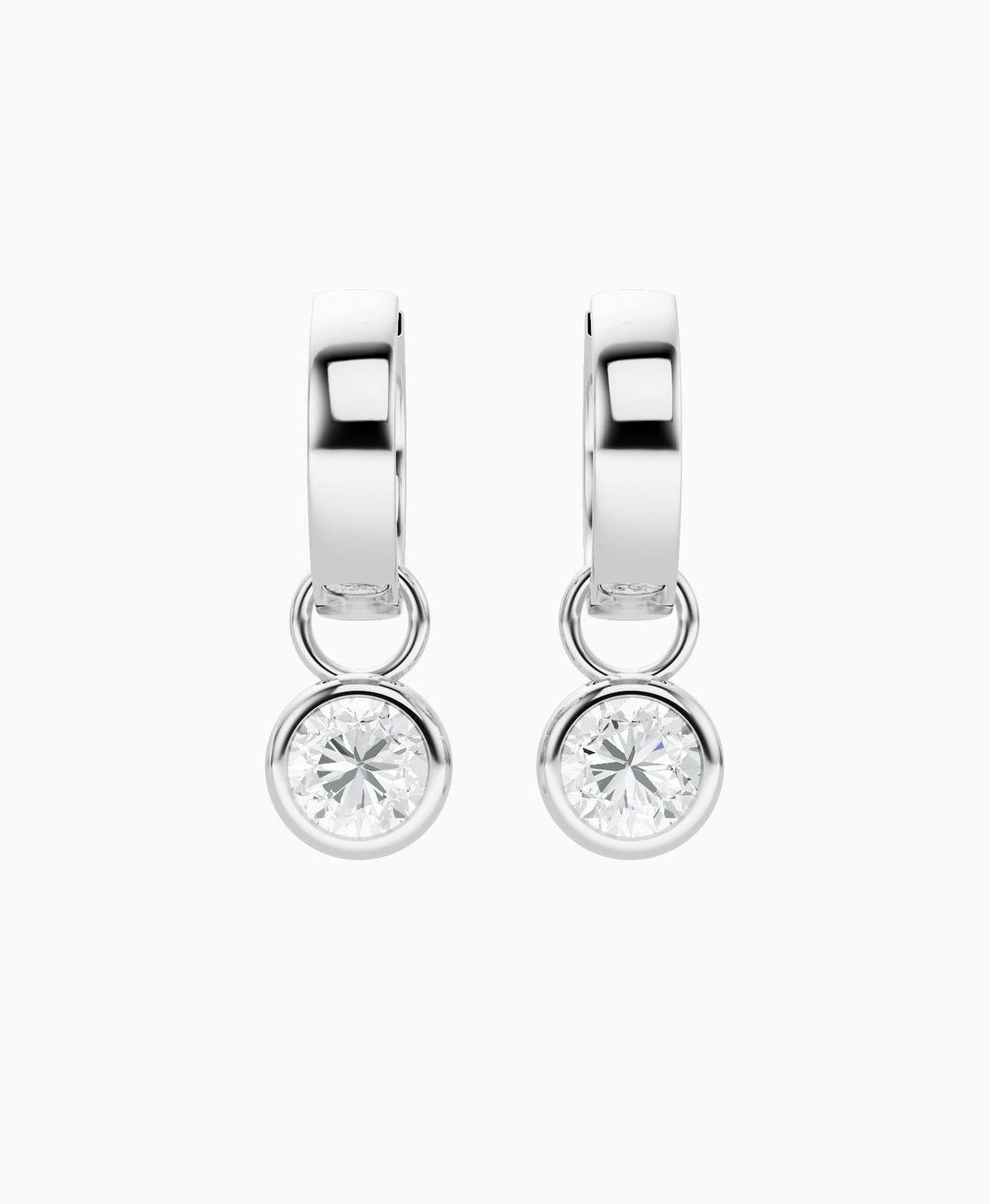 Bezel Drop Huggie Earrings - 9K White Gold