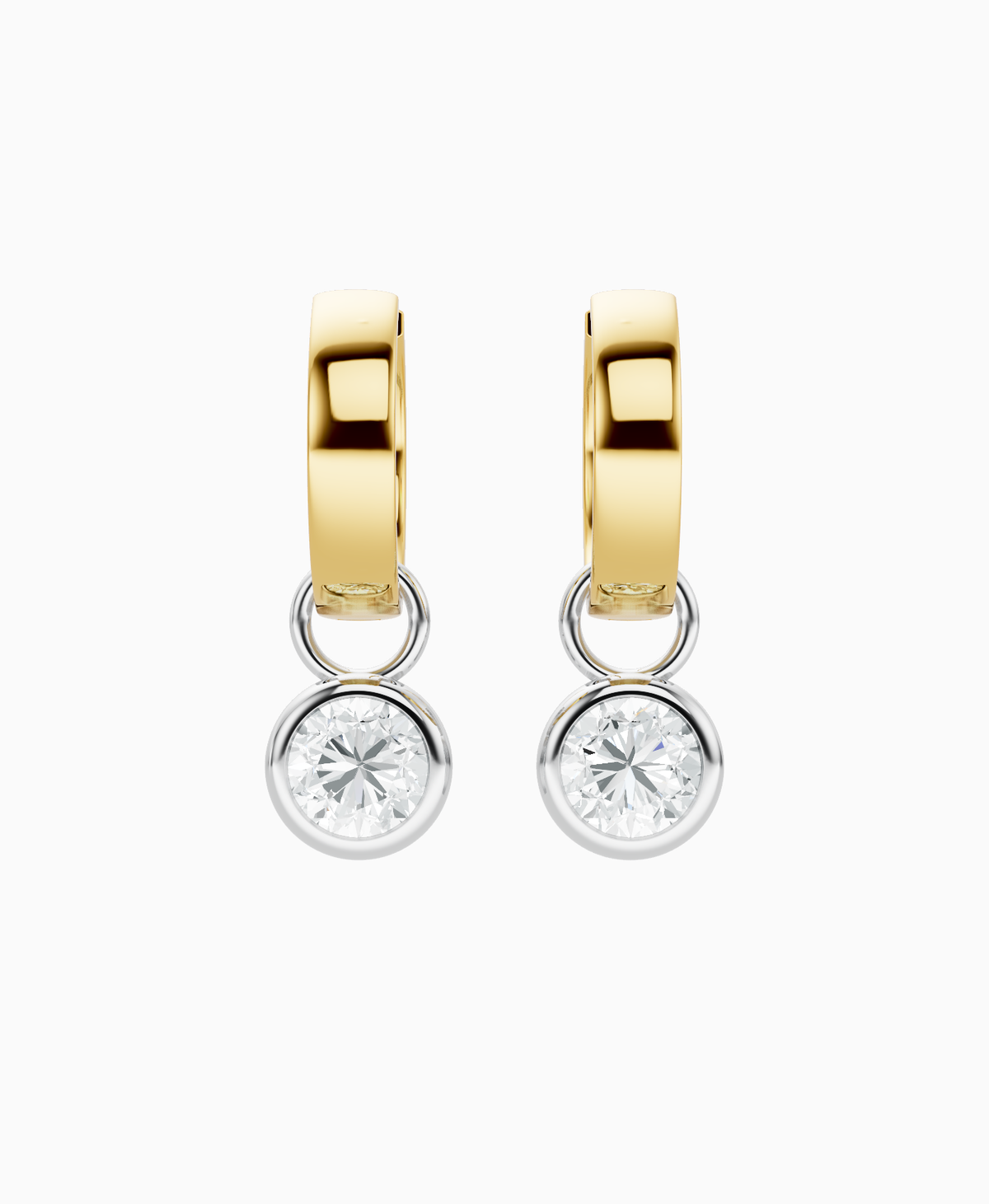 Bezel Drop Huggie Earrings - 9K Yellow Gold & 9K White Gold