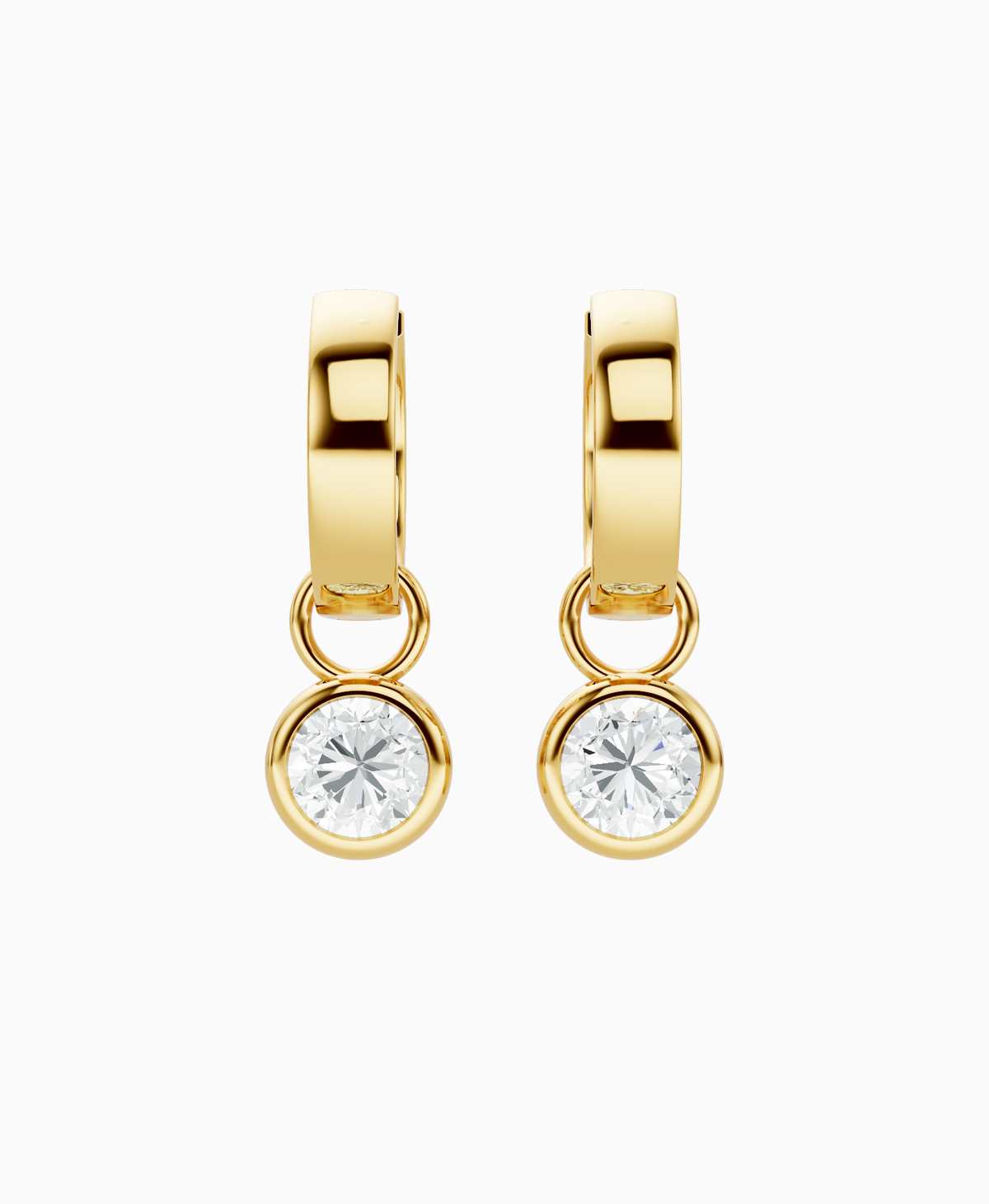 Bezel Drop Huggie Earrings - 9K Yellow Gold