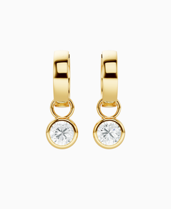 Bezel Drop Huggie Earrings - 9K Yellow Gold