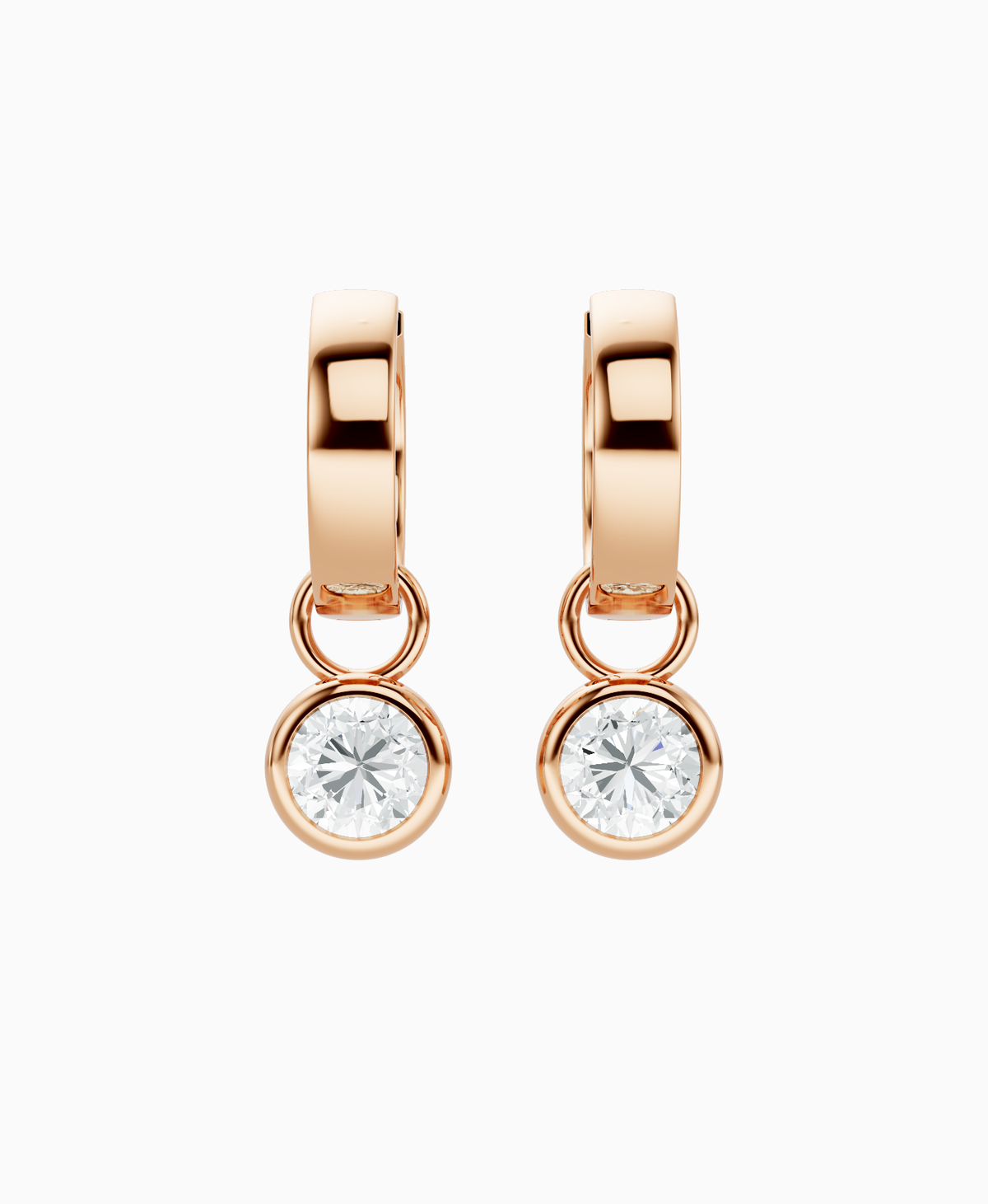Bezel Drop Huggie Earrings - 14K Rose Gold