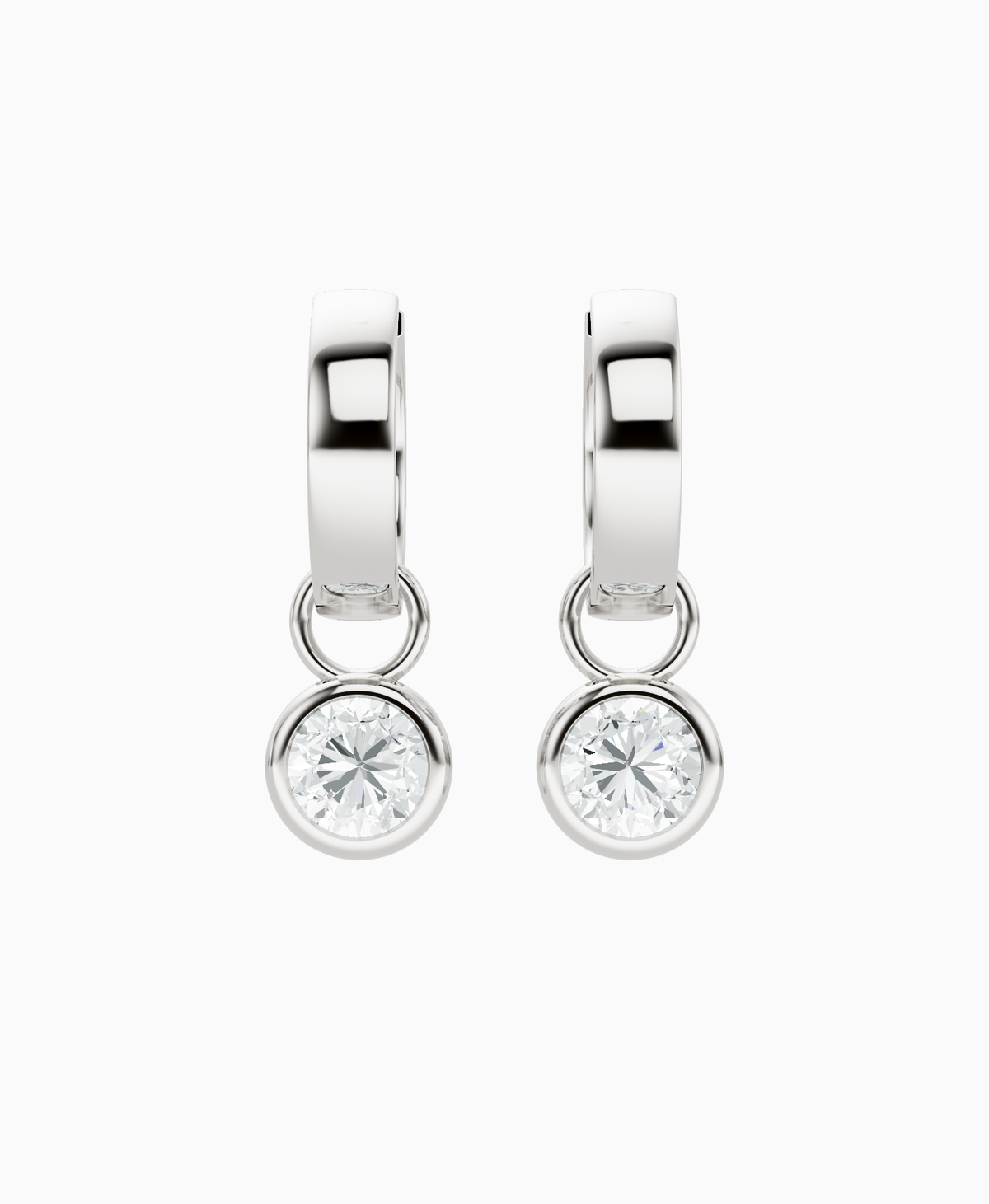 Bezel Drop Huggie Earrings - 14K White Gold