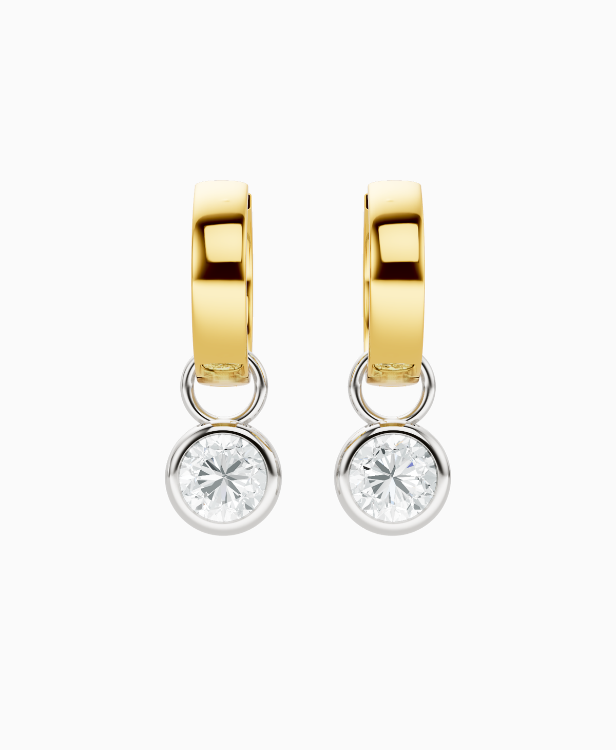 Bezel Drop Huggie Earrings - 14K Yellow Gold & 14K White Gold