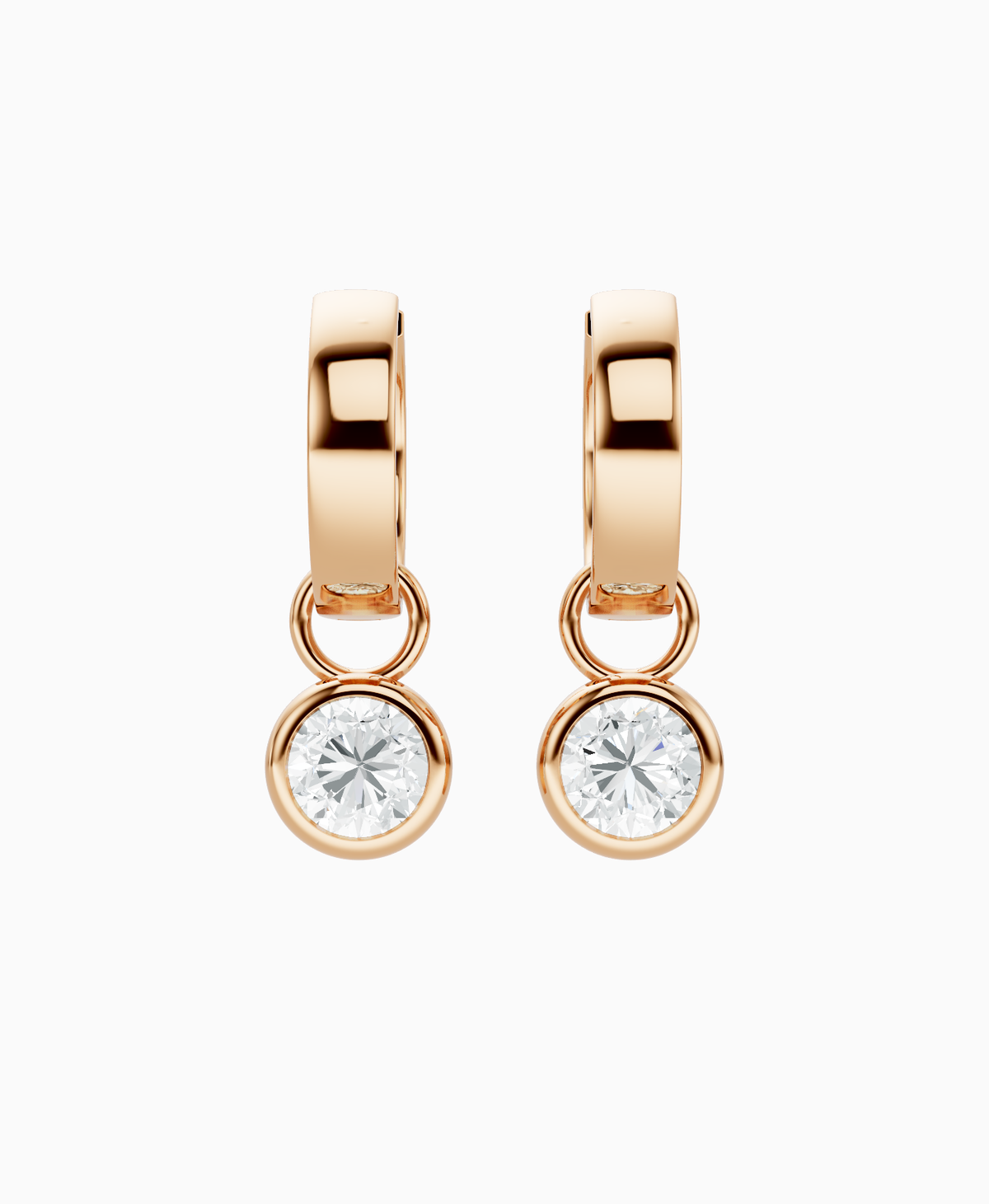 Bezel Drop Huggie Earrings - 18K Rose Gold