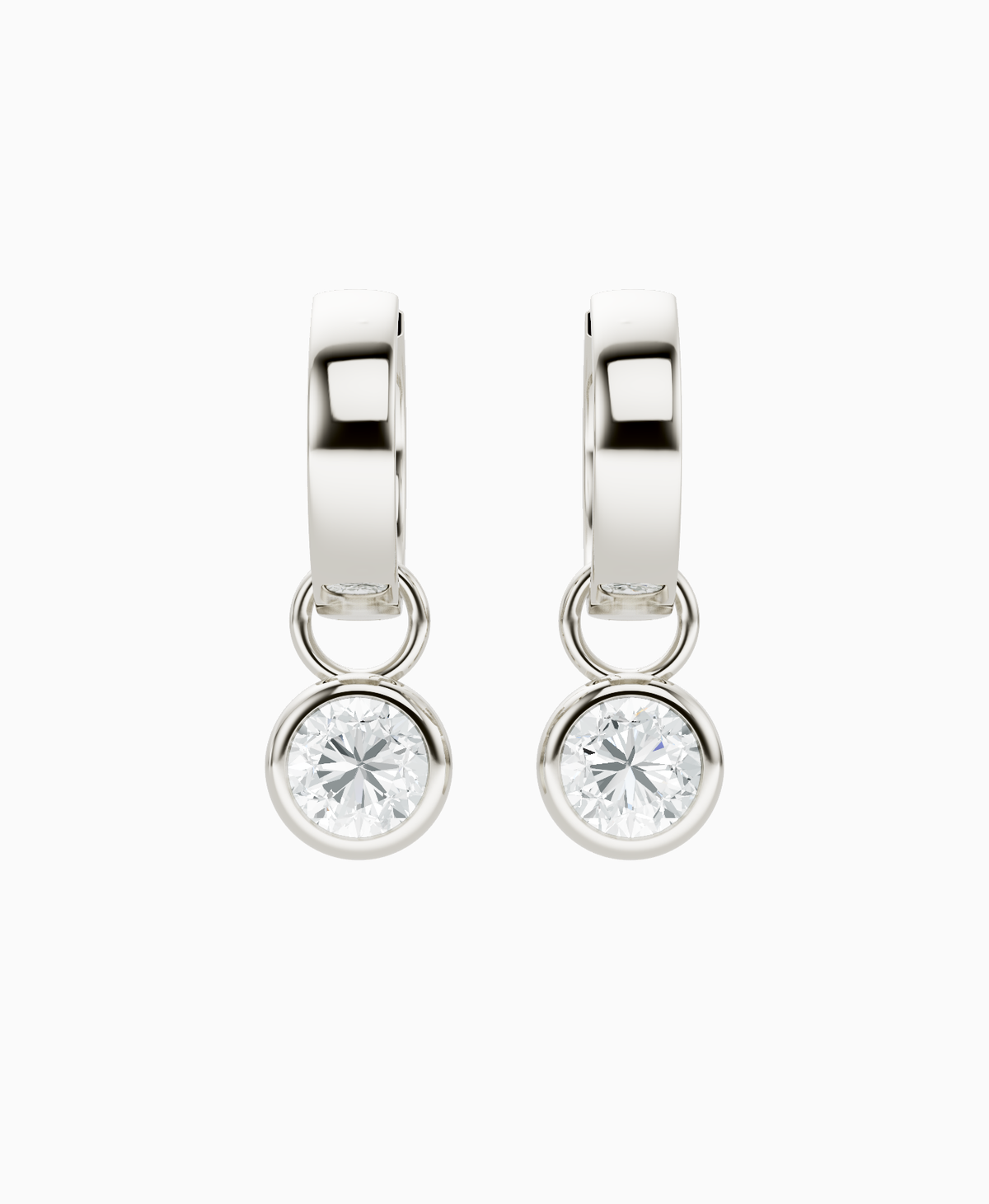 Bezel Drop Huggie Earrings - 18K White Gold