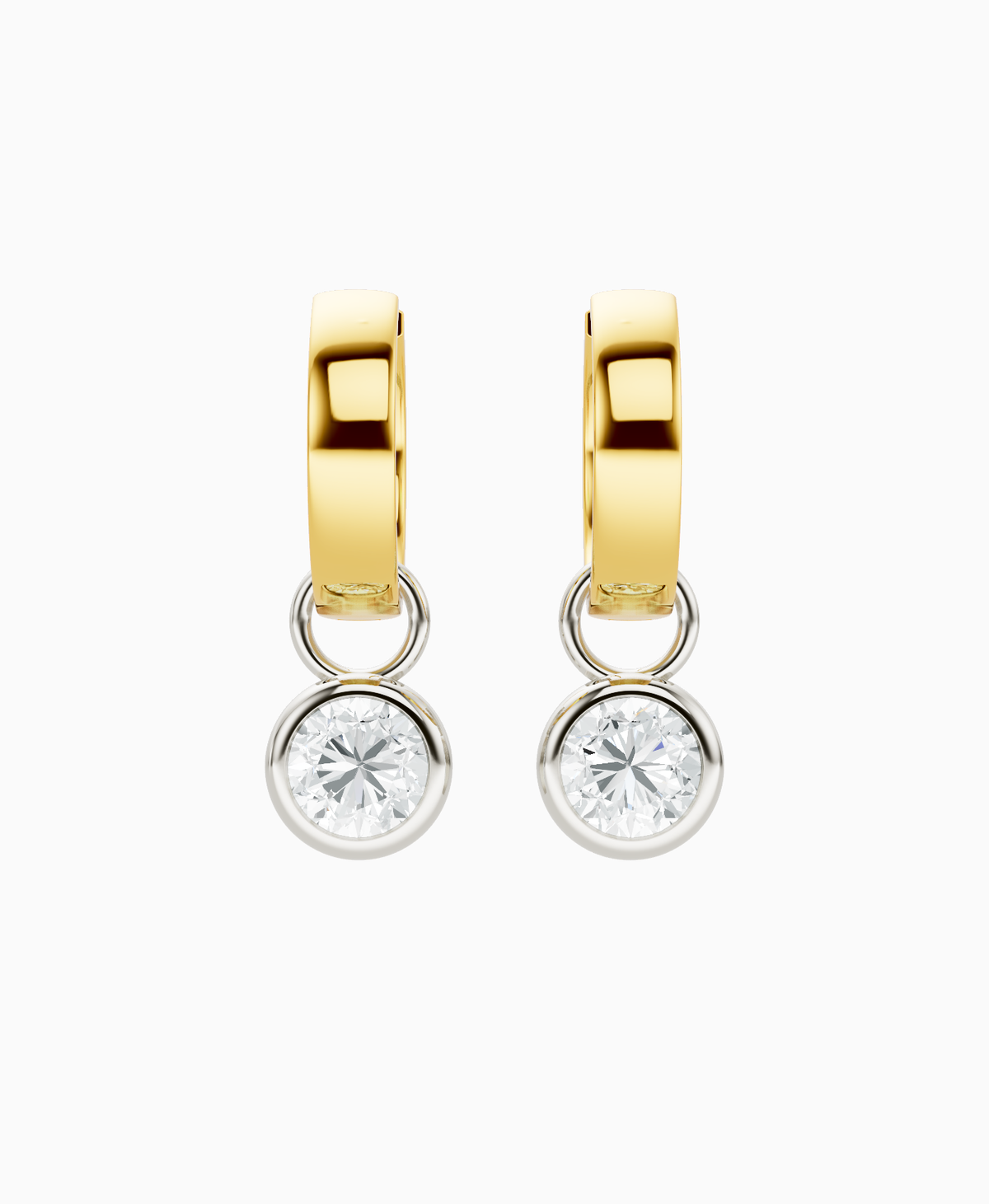 Bezel Drop Huggie Earrings - 18K Yellow Gold & 18K White Gold