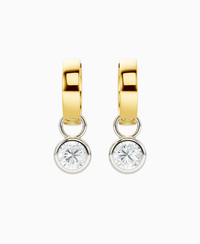 Bezel Drop Huggie Earrings - 18K Yellow Gold & 18K White Gold