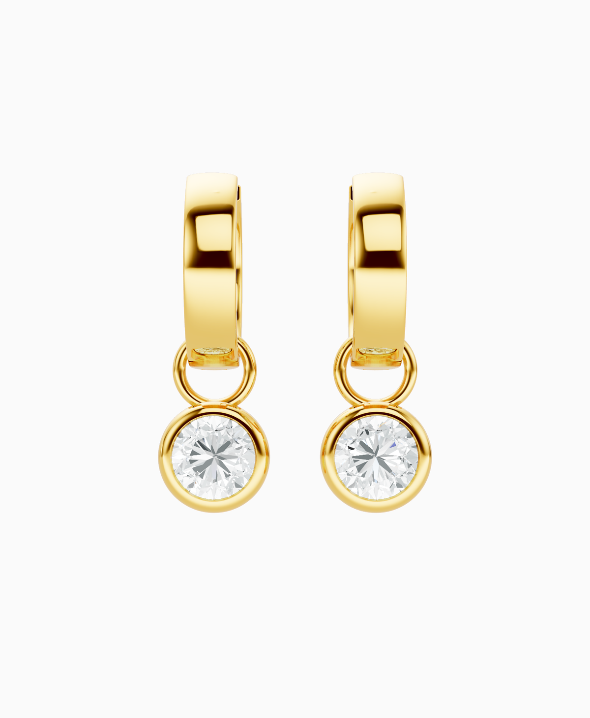 Bezel Drop Huggie Earrings - 18K Yellow Gold