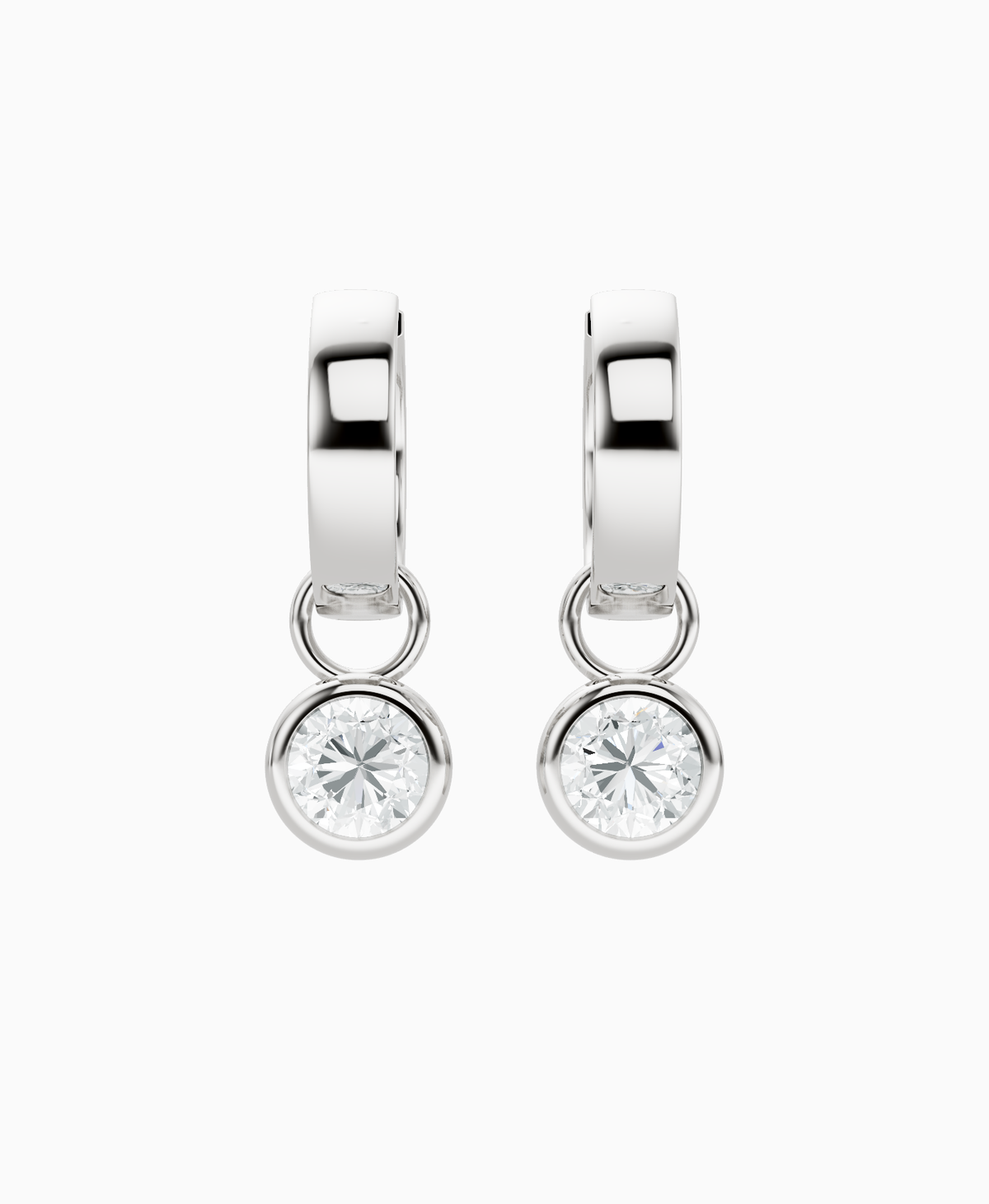 Bezel Drop Huggie Earrings - Platinum
