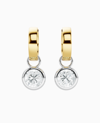 Bezel Drop Huggie Earrings - 9K Yellow Gold & 9K White Gold