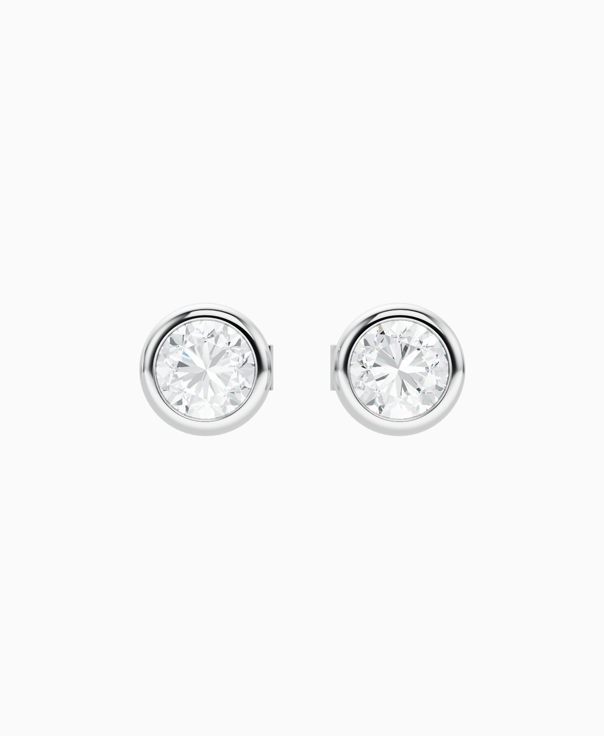 Bezel Stud Earrings - 9K White Gold