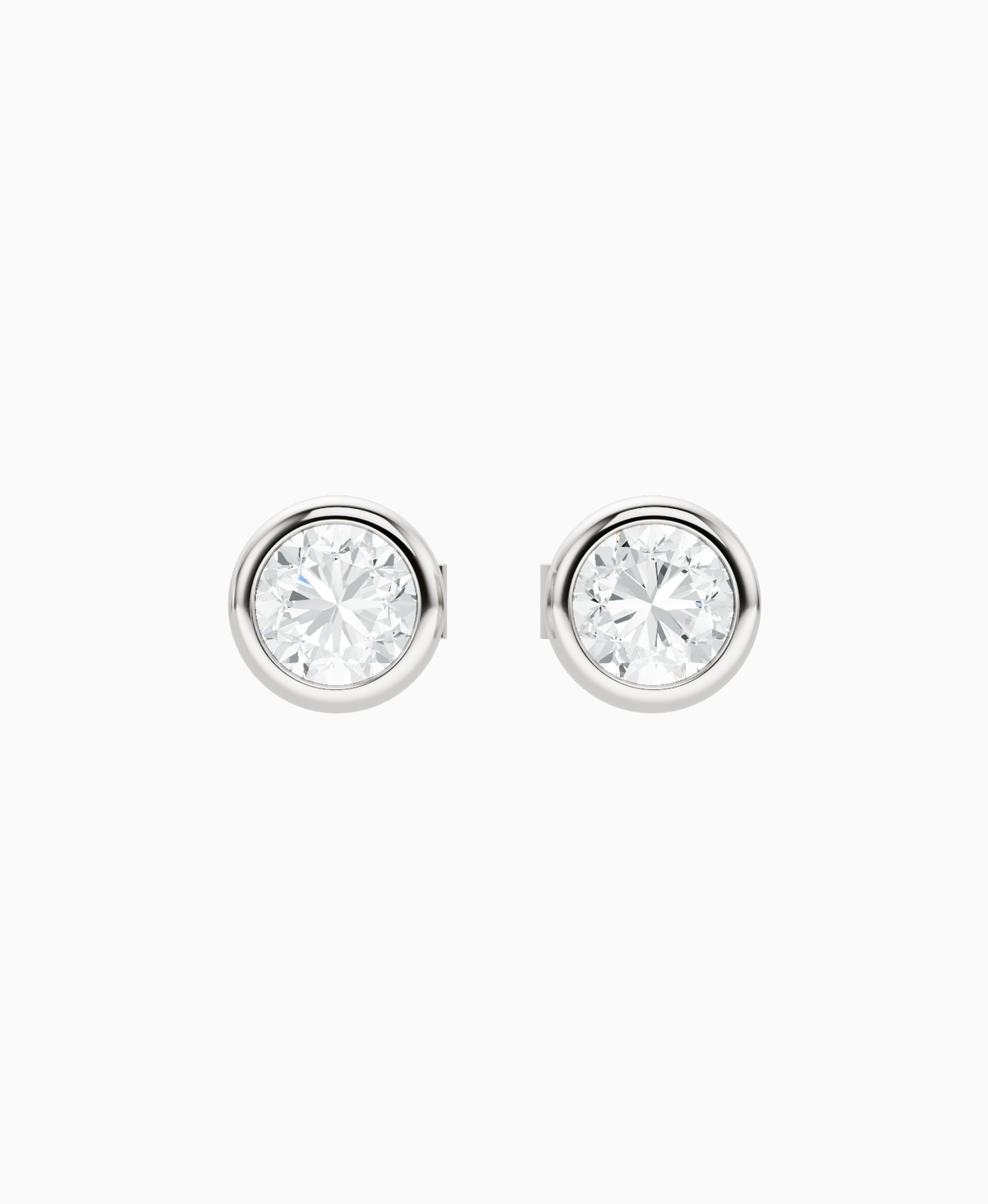 Bezel Stud Earrings - 14K White Gold