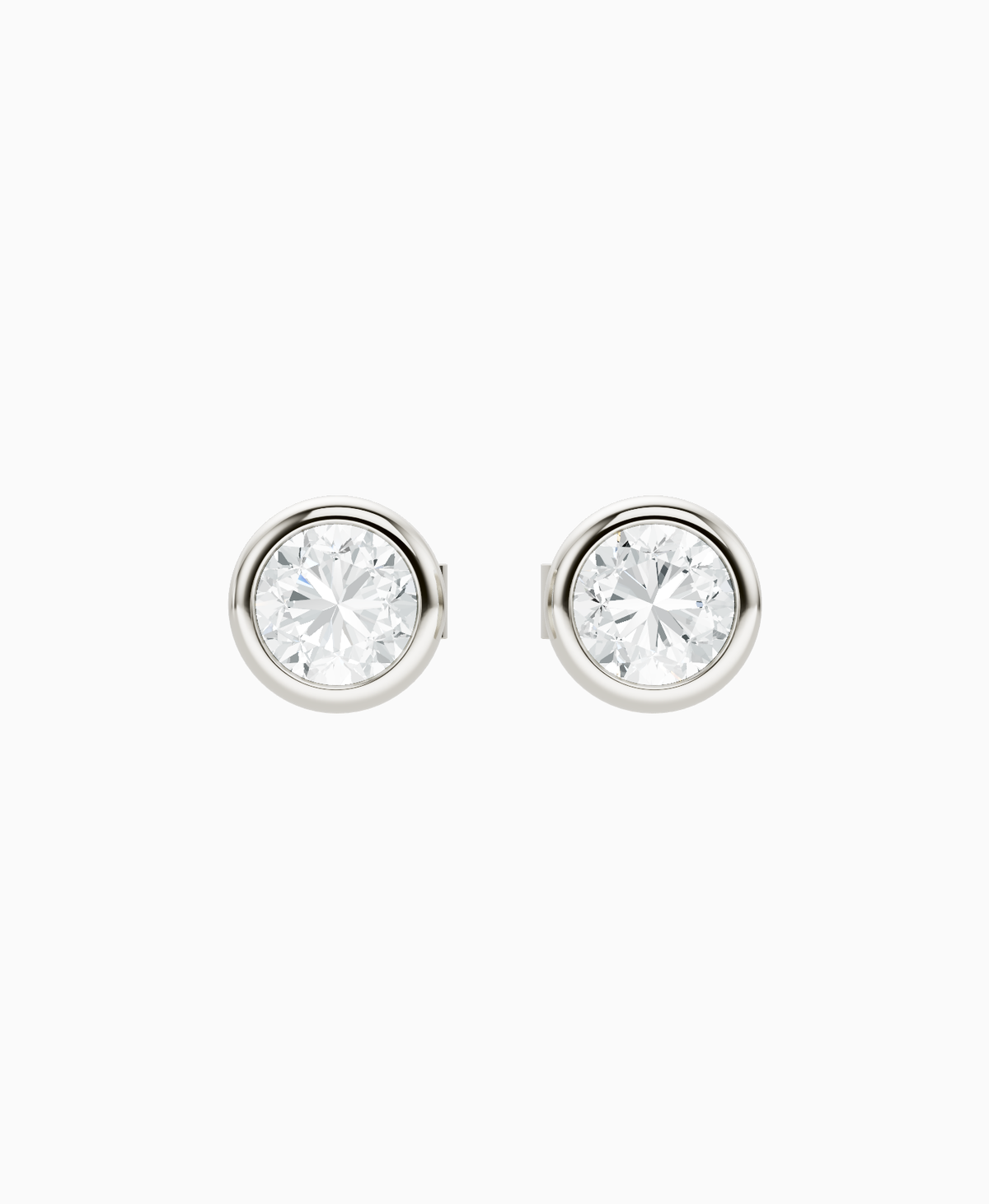 Bezel Stud Earrings - 18K White Gold