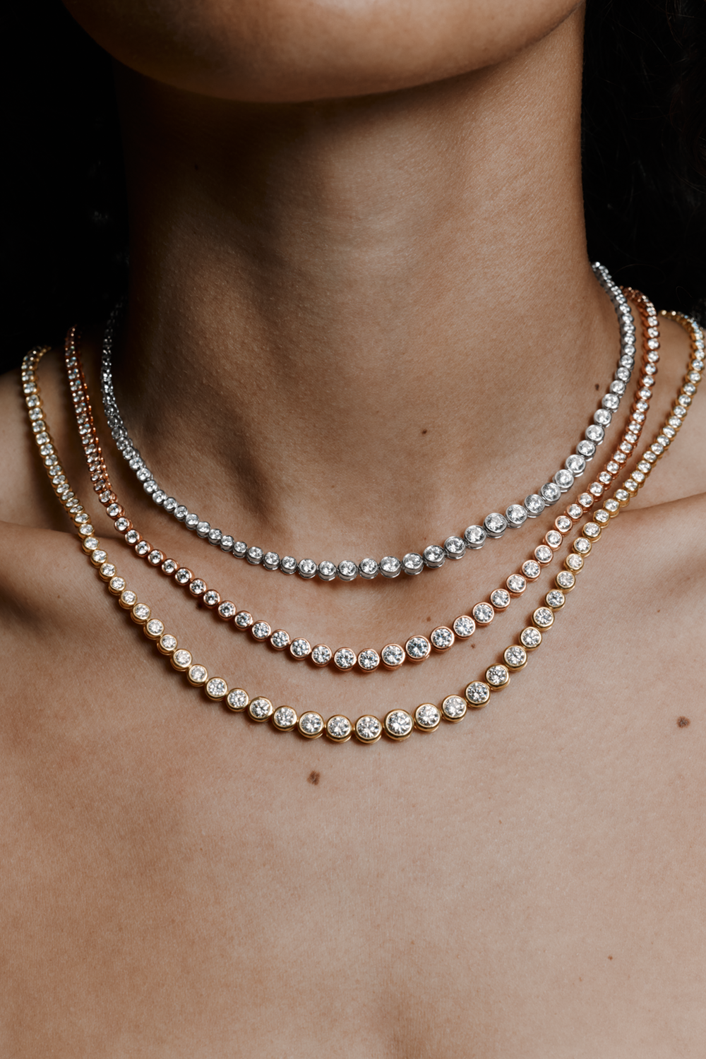 Bezel Graduated Tennis Necklace - 14K Yellow Gold