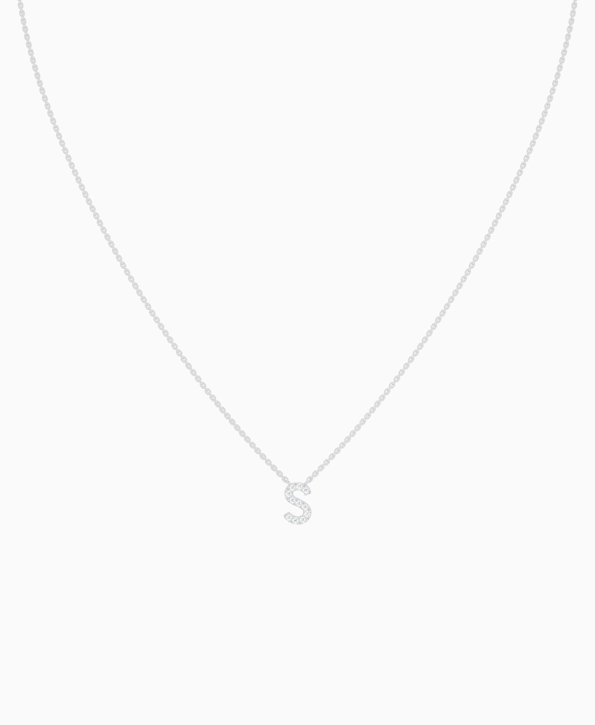 Pave Letter Necklace - 9K White Gold