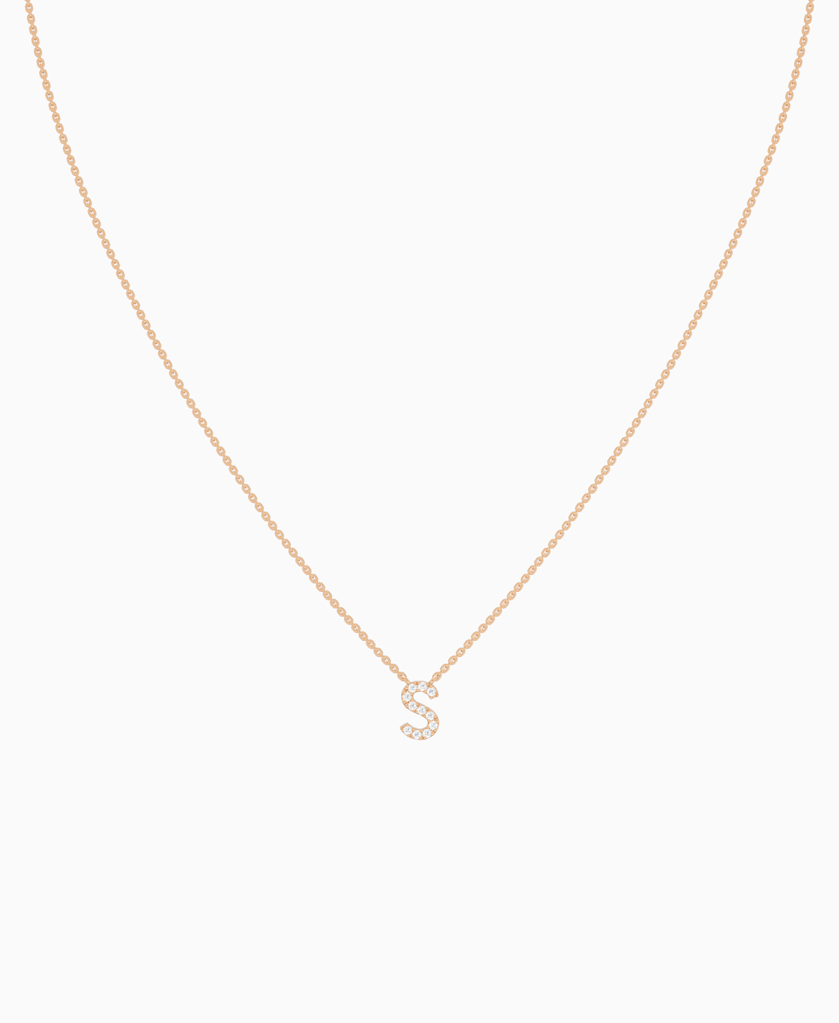 Pave Letter Necklace - 14K Rose Gold
