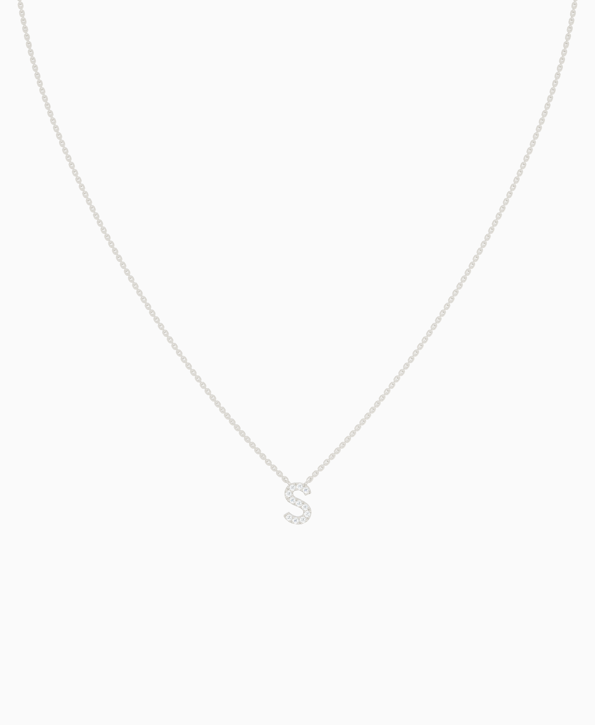 Pave Letter Necklace - 18K White Gold
