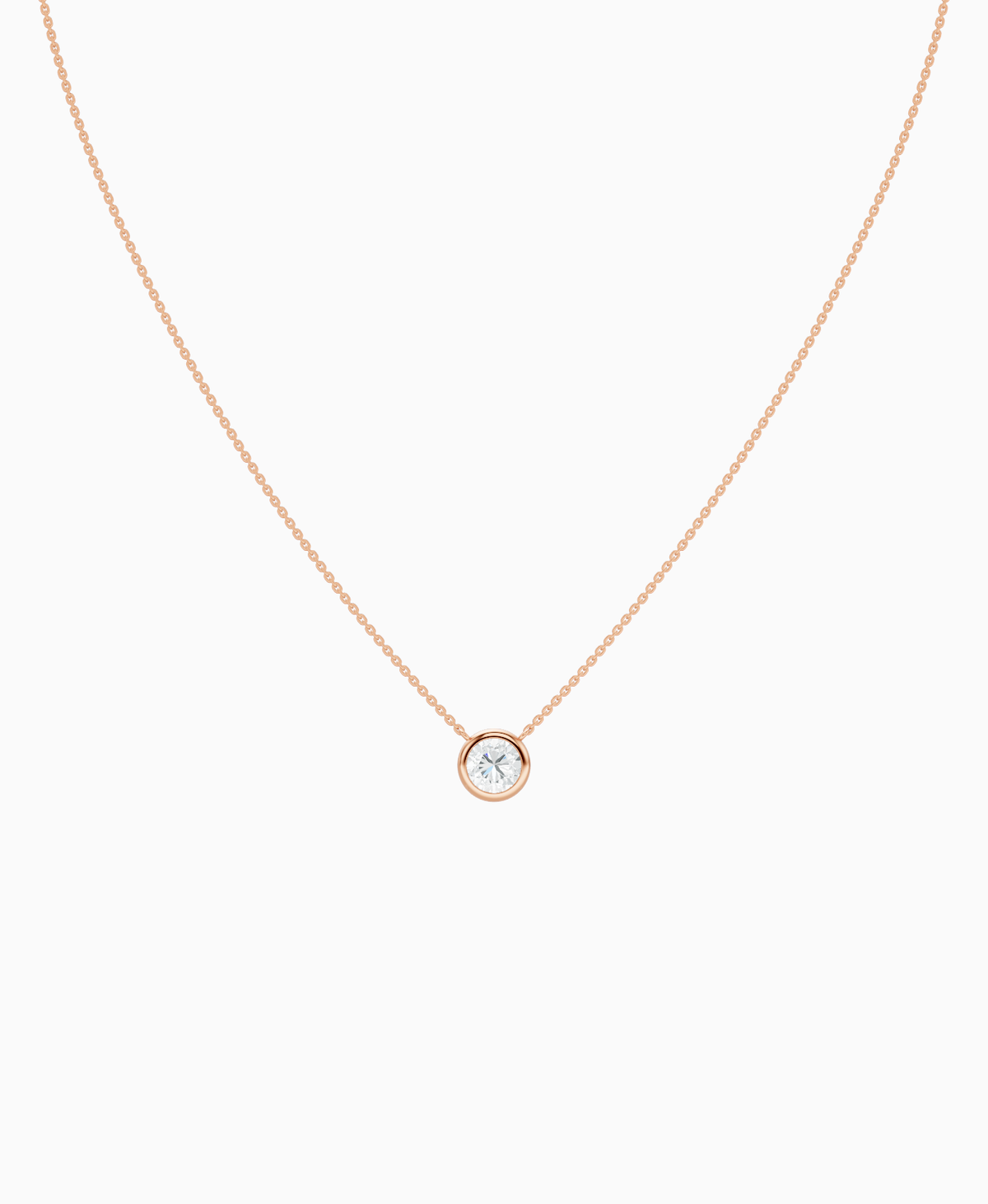 Bezel Solitaire Necklace - 9K Rose Gold