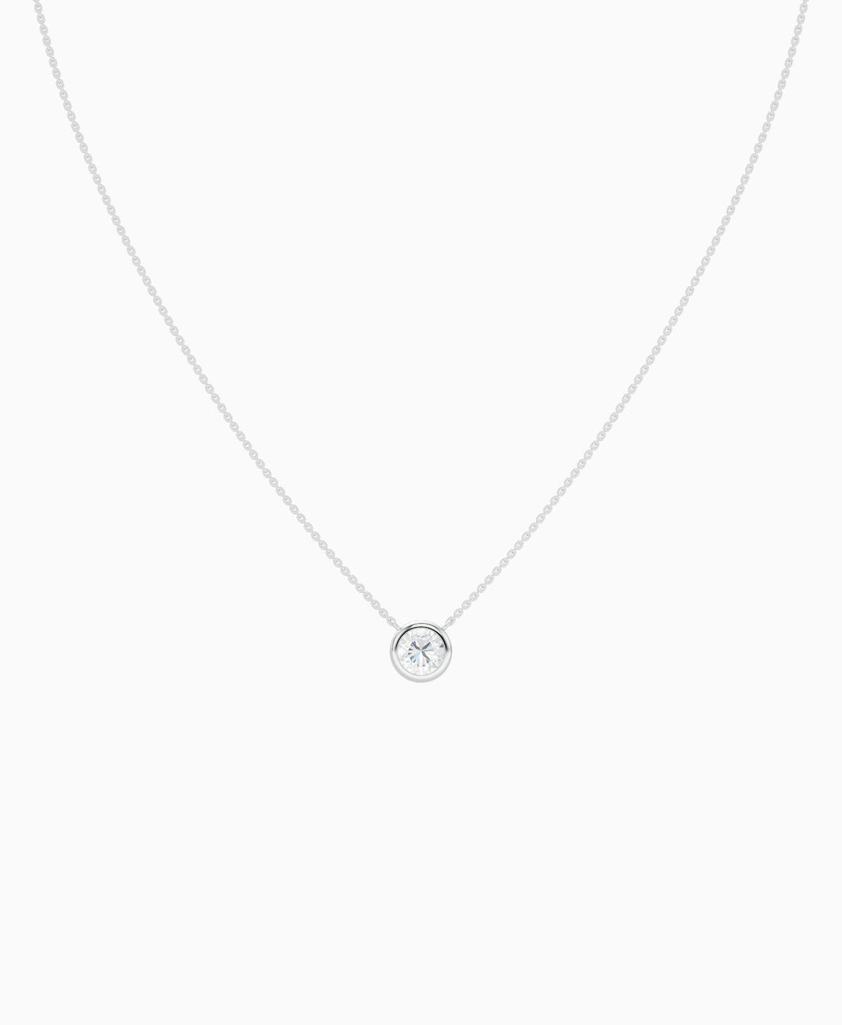 Bezel Solitaire Necklace - 9K White Gold
