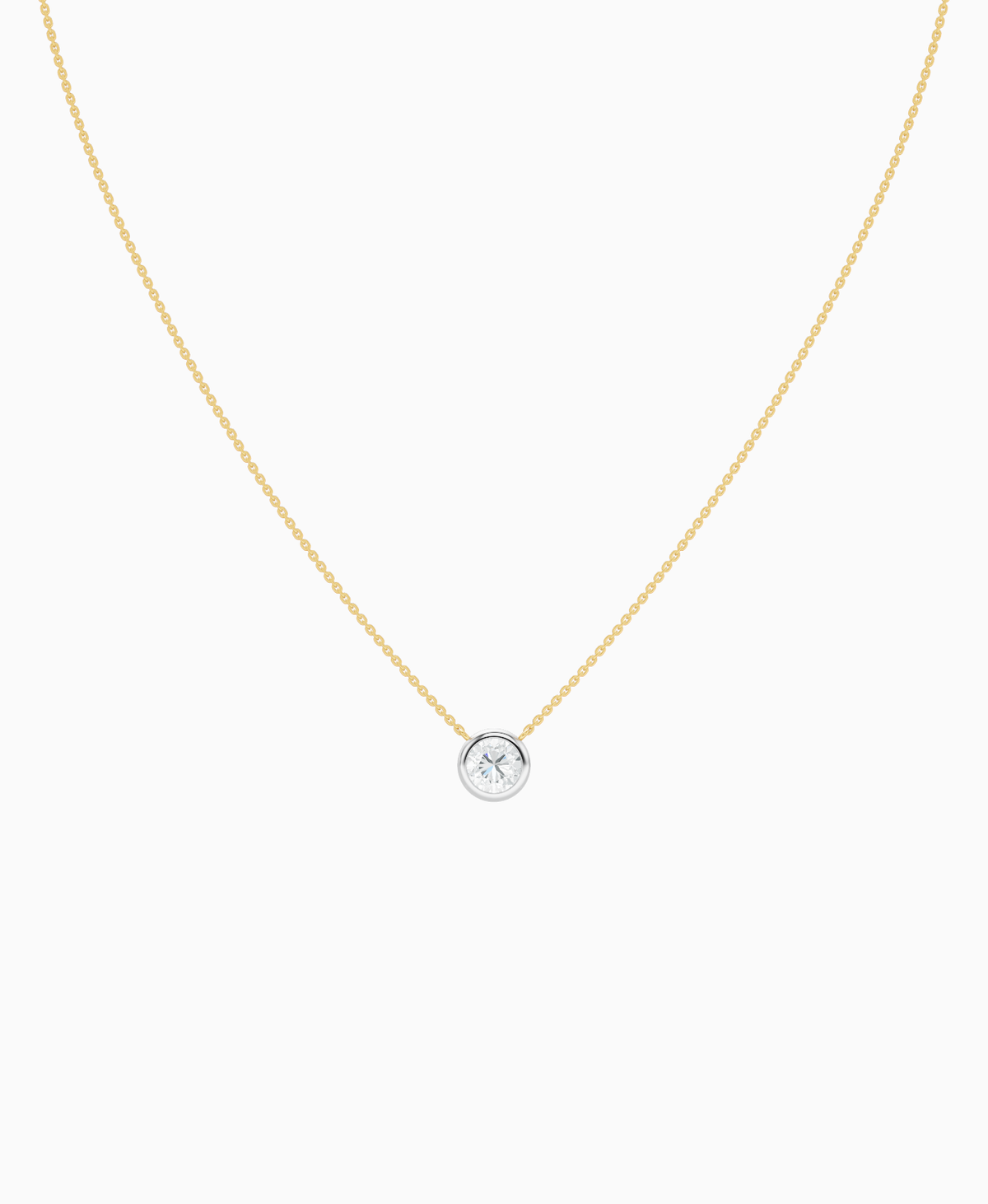 Bezel Solitaire Necklace - 9K Yellow Gold & 9K White Gold