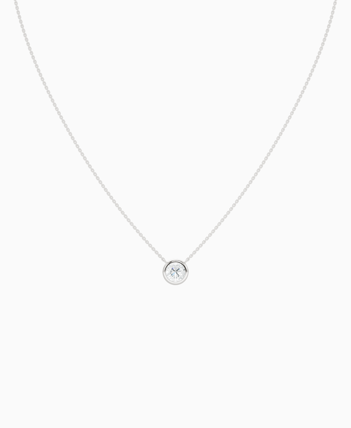 Bezel Solitaire Necklace - 14K White Gold