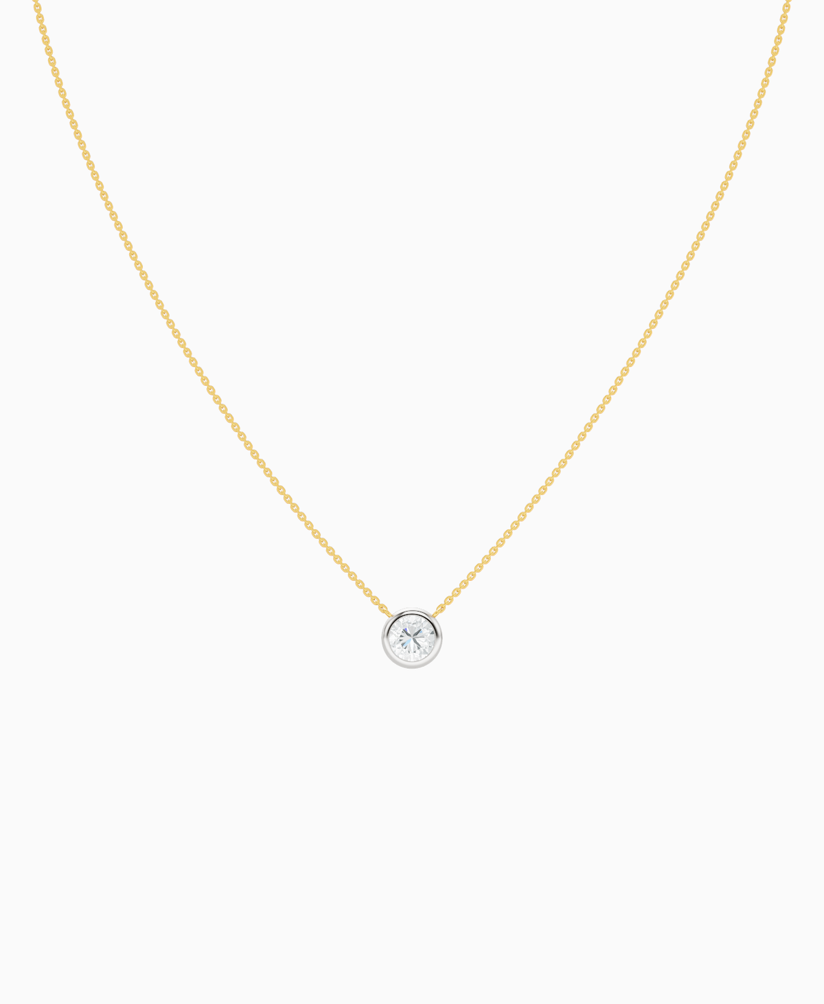 Bezel Solitaire Necklace - 14K Yellow Gold & 14K White Gold