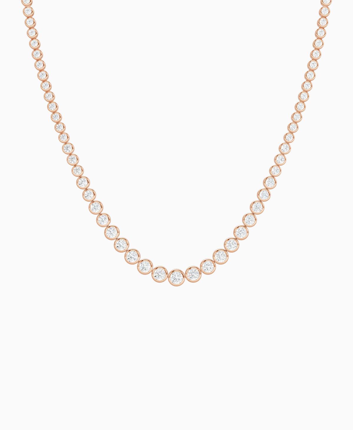 Bezel Graduated Tennis Necklace - 9K Rose Gold
