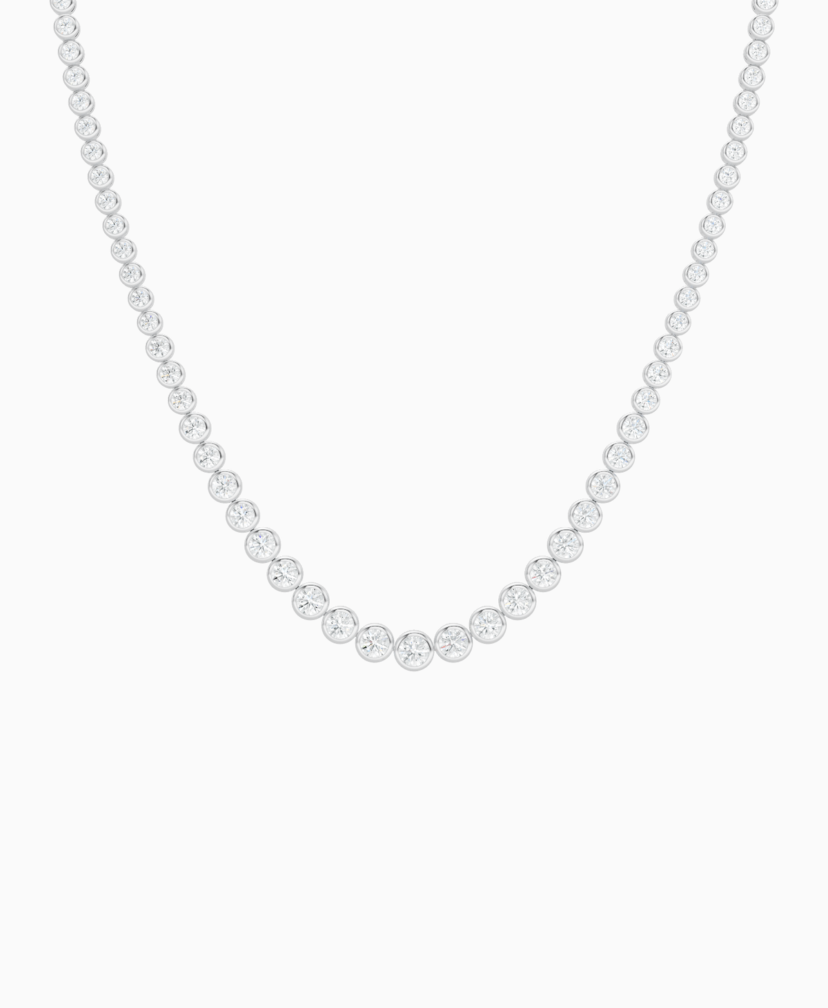 Bezel Graduated Tennis Necklace - 9K White Gold