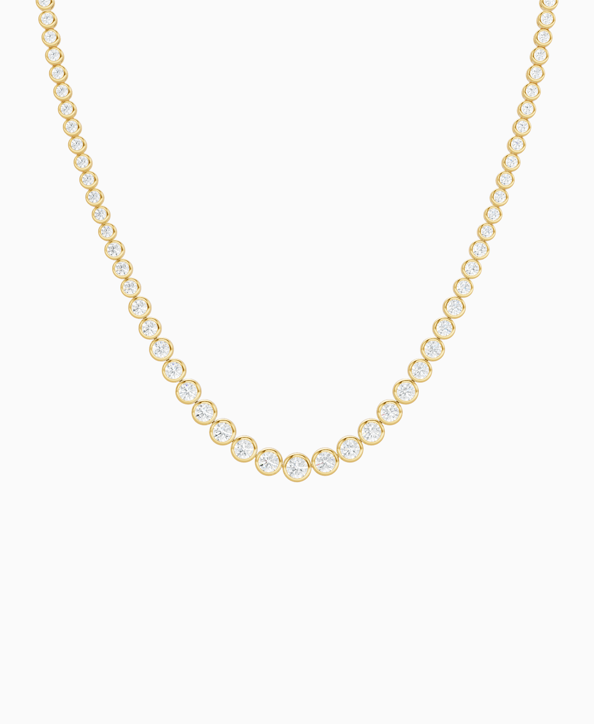 Bezel Graduated Tennis Necklace - 9K Yellow Gold