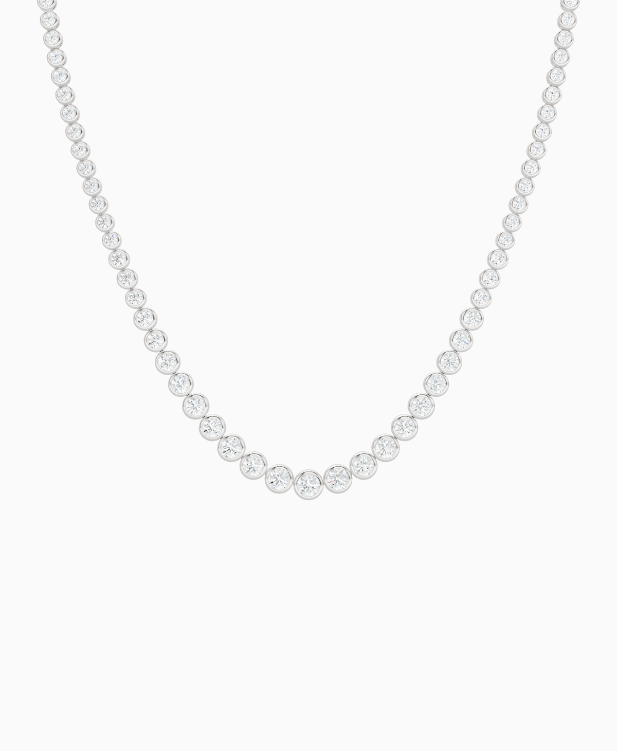 Bezel Graduated Tennis Necklace - 14K White Gold