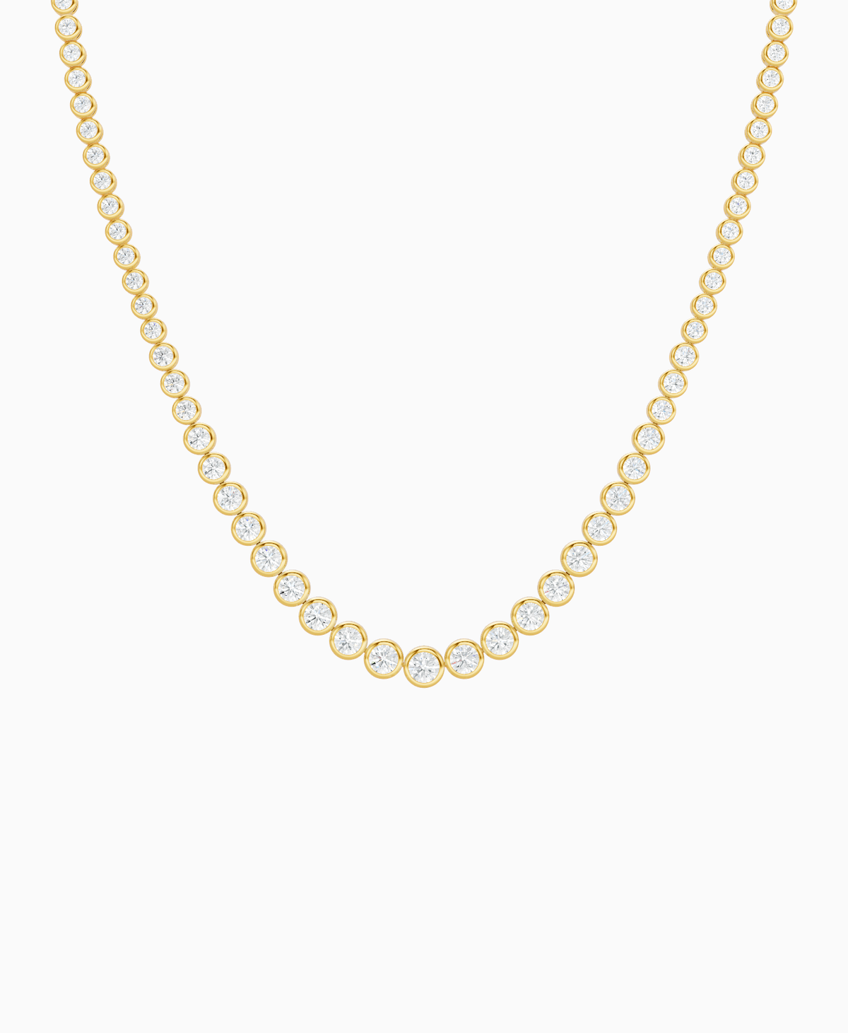 Bezel Graduated Tennis Necklace - 14K Yellow Gold
