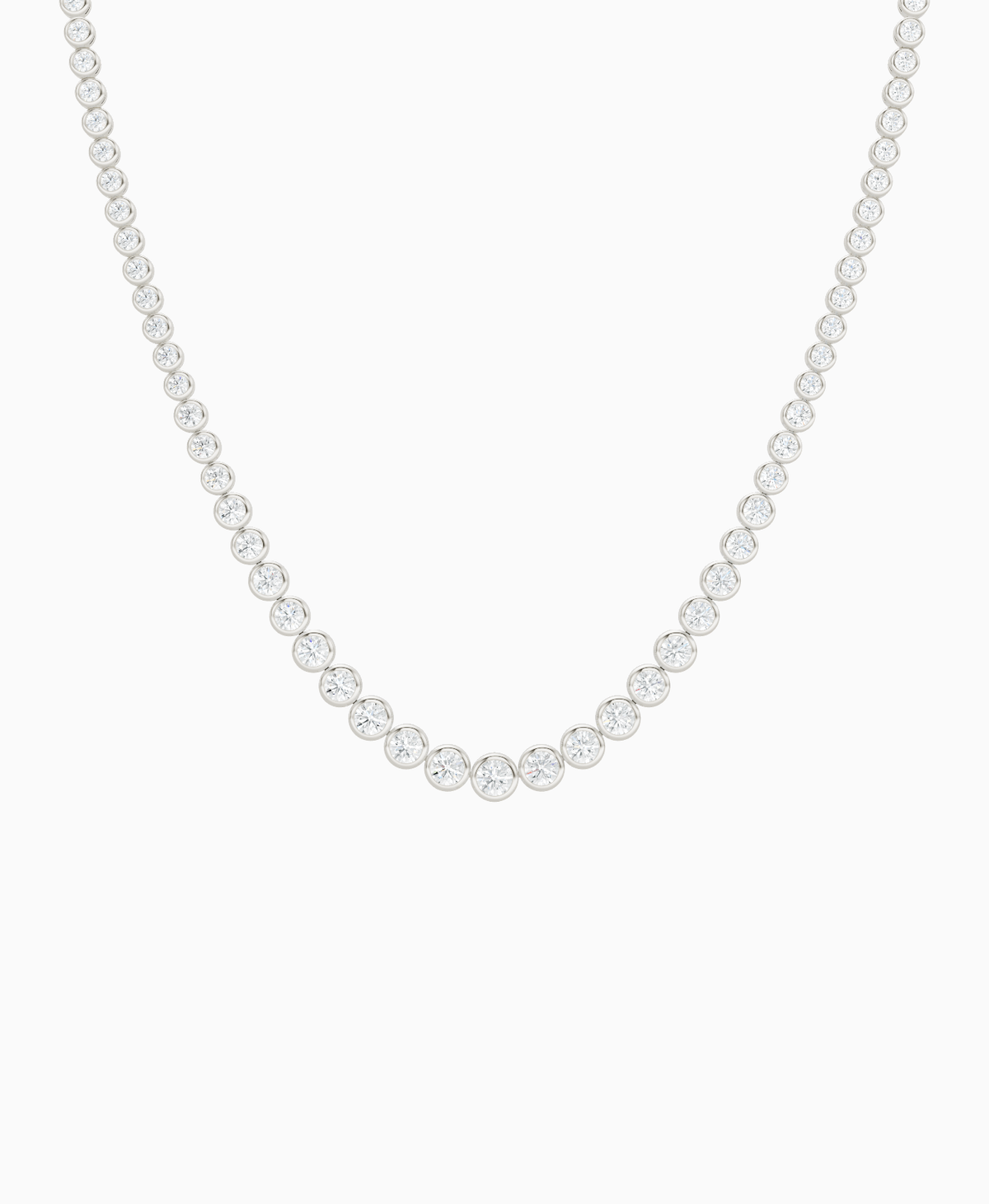 Bezel Graduated Tennis Necklace - 18K White Gold