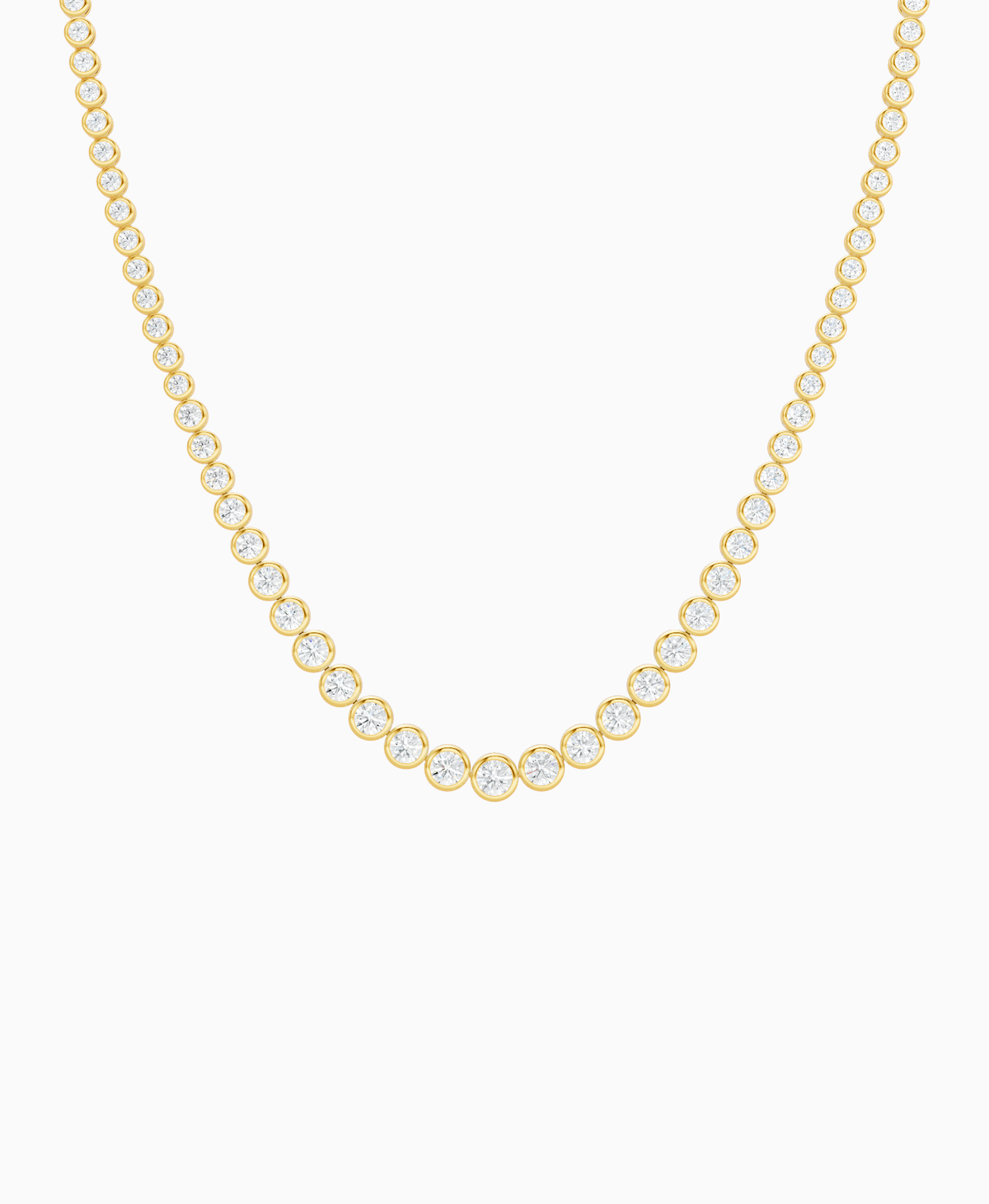 Bezel Graduated Tennis Necklace - 18K Yellow Gold