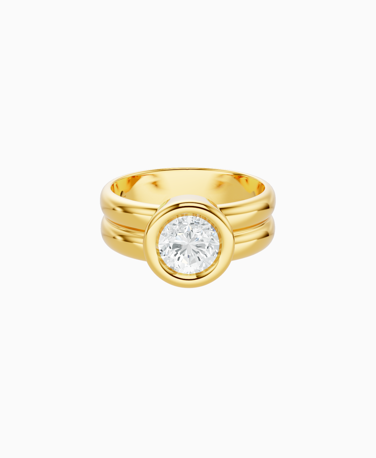 Double Band Bezel Ring - 14K Yellow Gold